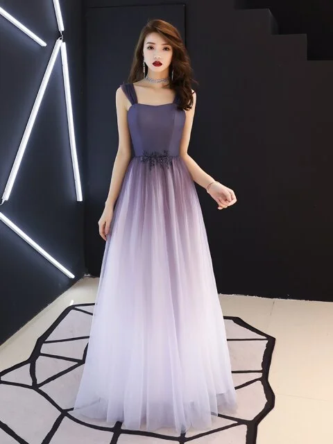 Gradient Color Strap Backless A-Line Long Prom Dress BE697