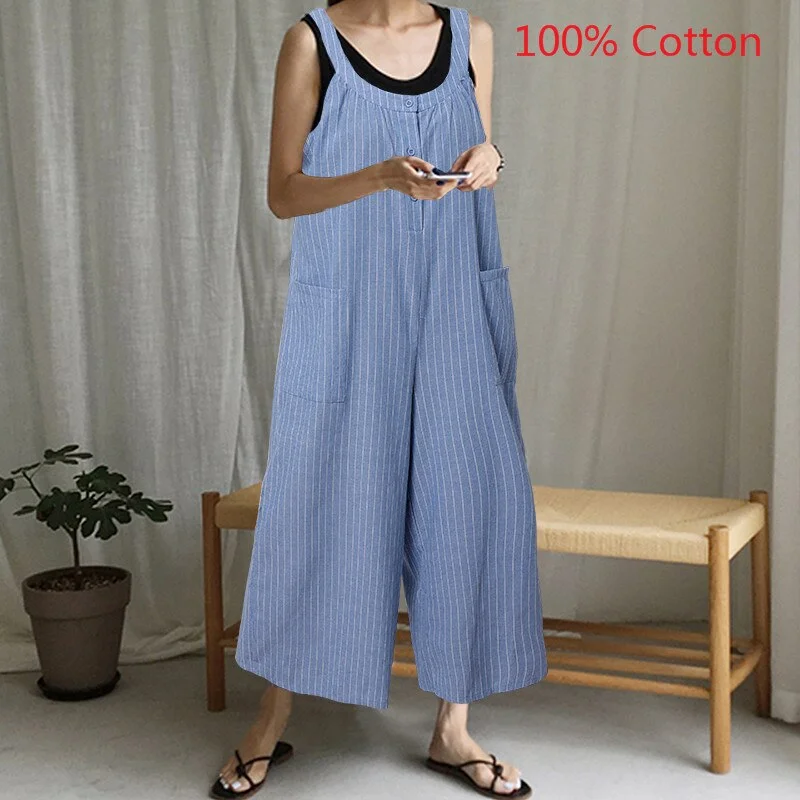 Celmia 2021 Fashion Women Vintage Plaid Jumpsuits Wide Leg Pants Sleeveless Casual Loose Trousers Playsuits Bohemian Overalls