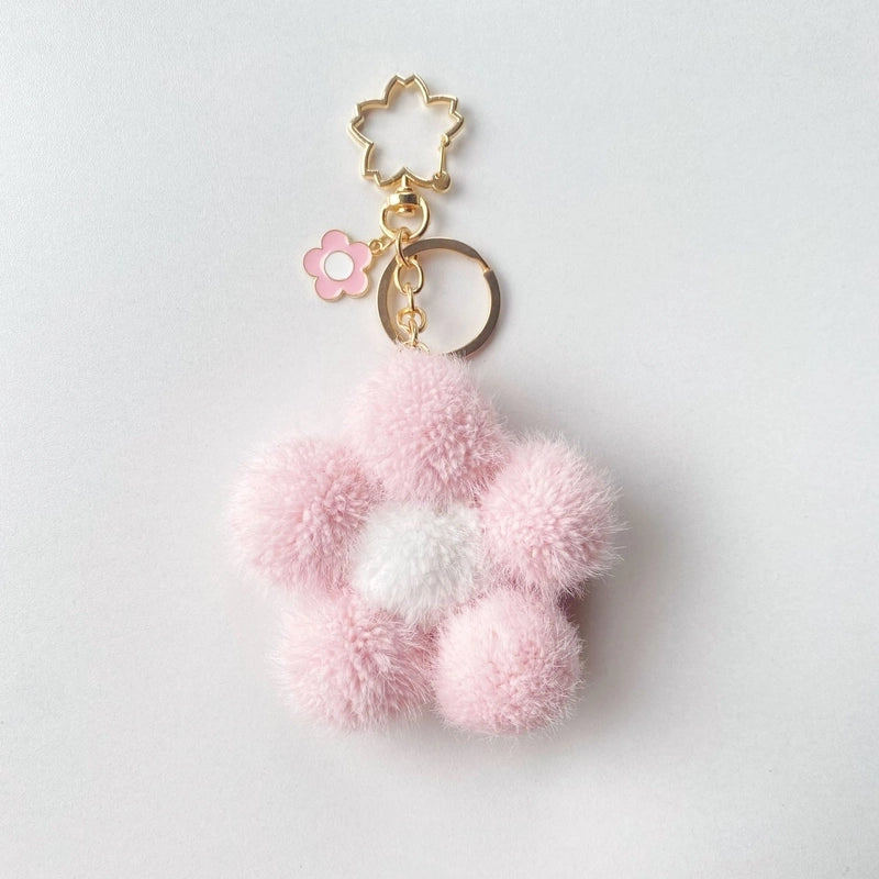 Colorful Small Flower Fur Ball Keychain Bag Ornaments Small Decorative Metal Alloy Flower Plush Key Pendant