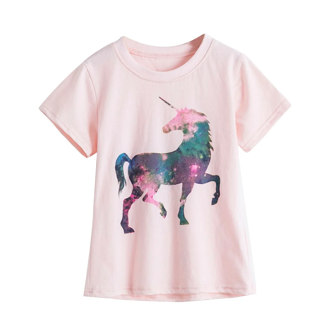 Black White Tees For Girl Boys T-shirts Short Sleeve Summer Clothes Cartoon Unicorn Unisex Tops Girl T shirts 3-8T Kids Clothing