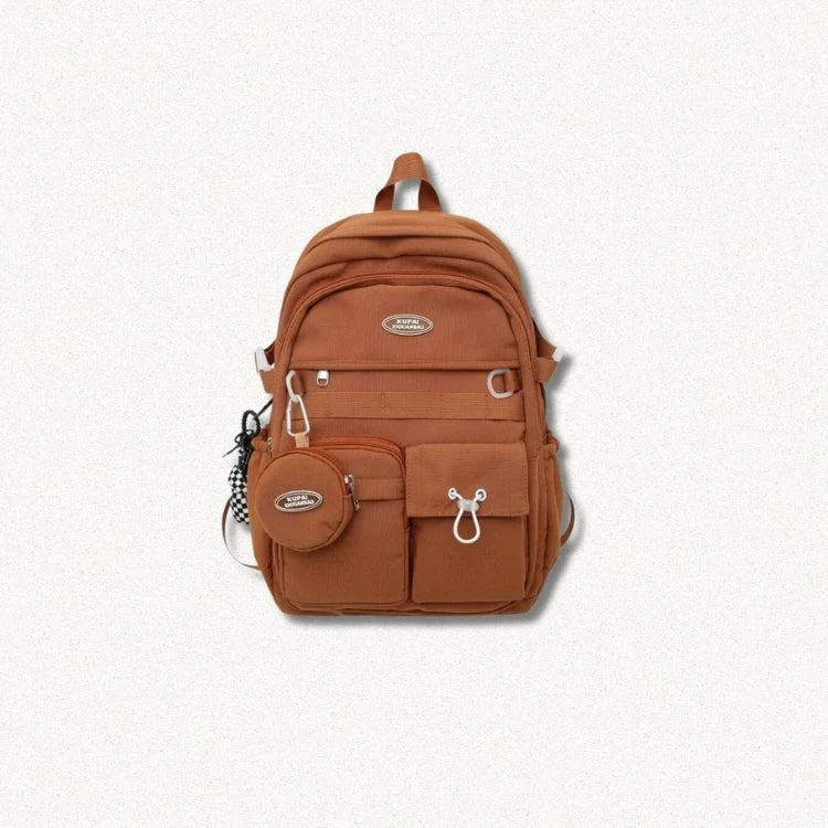 Brownm Pockets Casual School Backpack