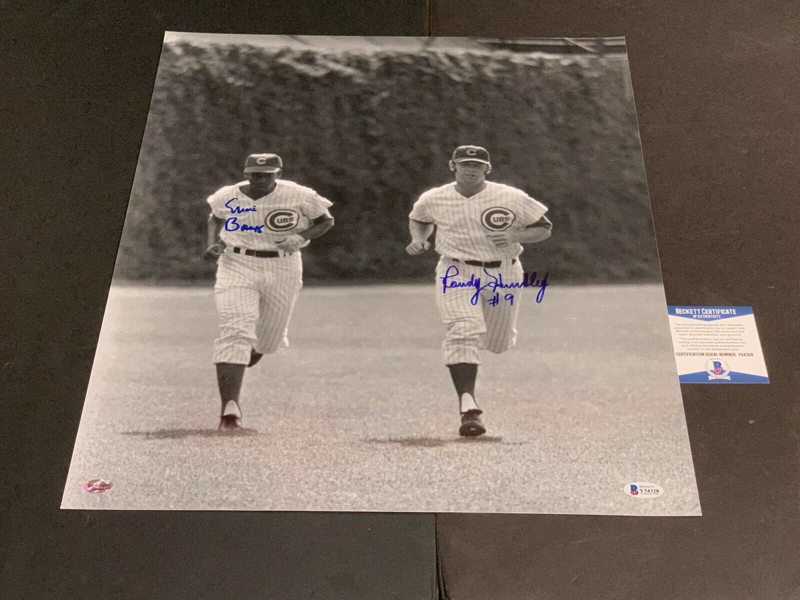 Ernie Banks Randy Hundley Chicago Cubs Autographed Signed 16x20 Beckett COA .