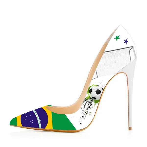 Brazil Design Stiletto Heels Pumps for Football Lover |FSJ Shoes