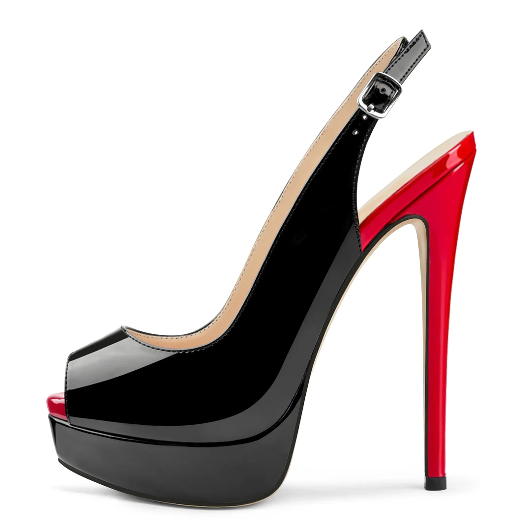 15cm/5.9 inch Ankle Strap Platform Shoes High Heels Peep Toe Patent Pumps