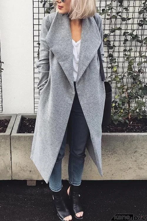 Pockets Lapel Woolen Trench Coat