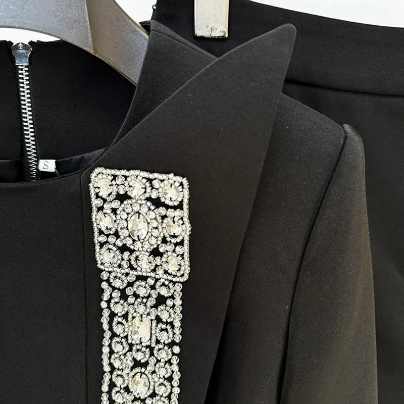 Nigikala Nigikala New Star Fashion Single Lead Heavy Industry Nail Beads Diamond Top Skirt Set Two Sets