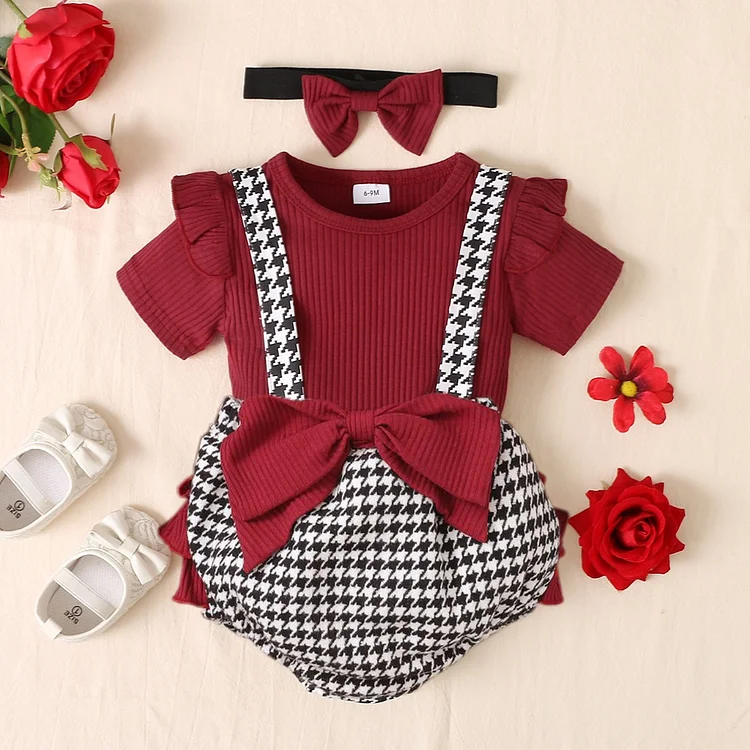 Baby Bow Ruffle Top & Suspender Bodysuit Set