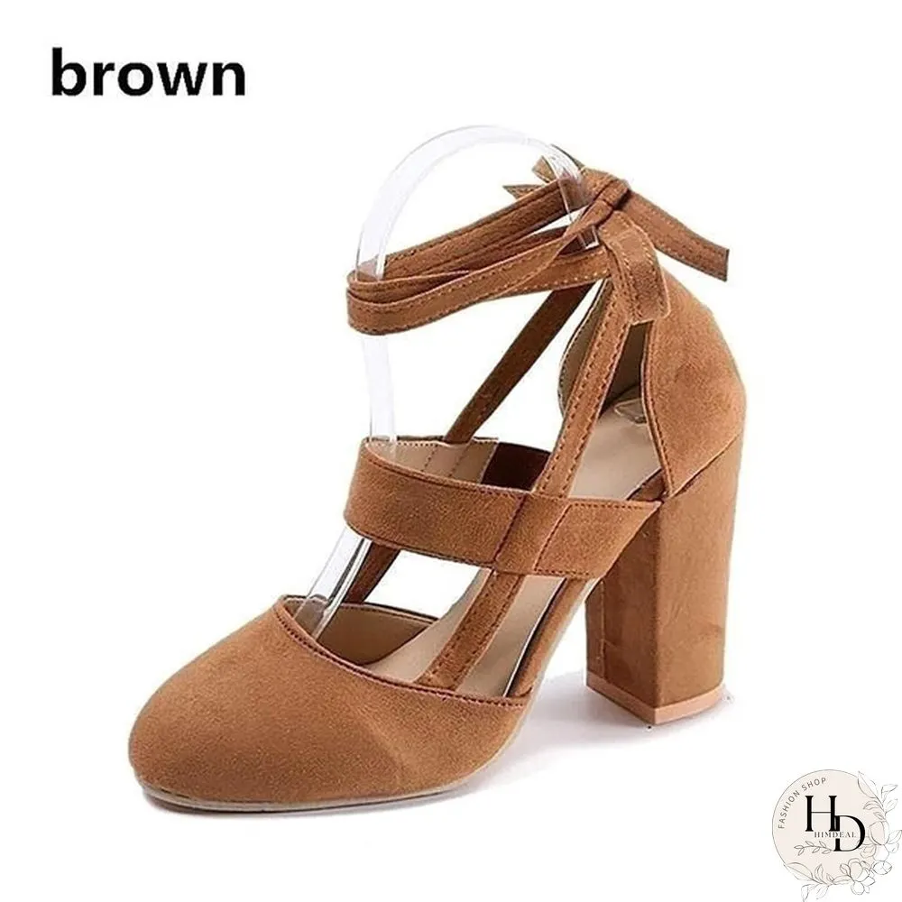 Women Sexy Heels 5 Colors Suede Straps Thick High Heeled Shoes Summer Party Sandals