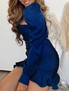 Stylish Falbala Pleated Long Sleeves Square-Neck Shirts+ High Waisted Skirt Two Pieces Set
