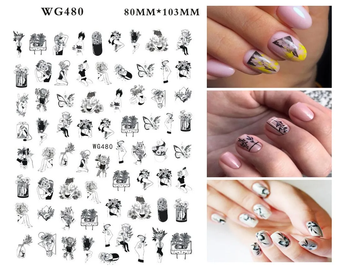 1pcs Leaf With Lines Nails Sticker Designer Fruit Nail Art 3D Decals Acrylic Designs Self Adhesive Manicure Slider Accesorioss-Nail Inspo