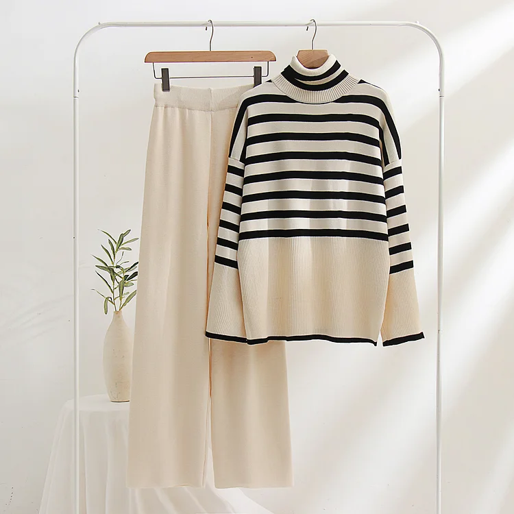 Striped Airy Knit Two-Piece Set QueenFunky