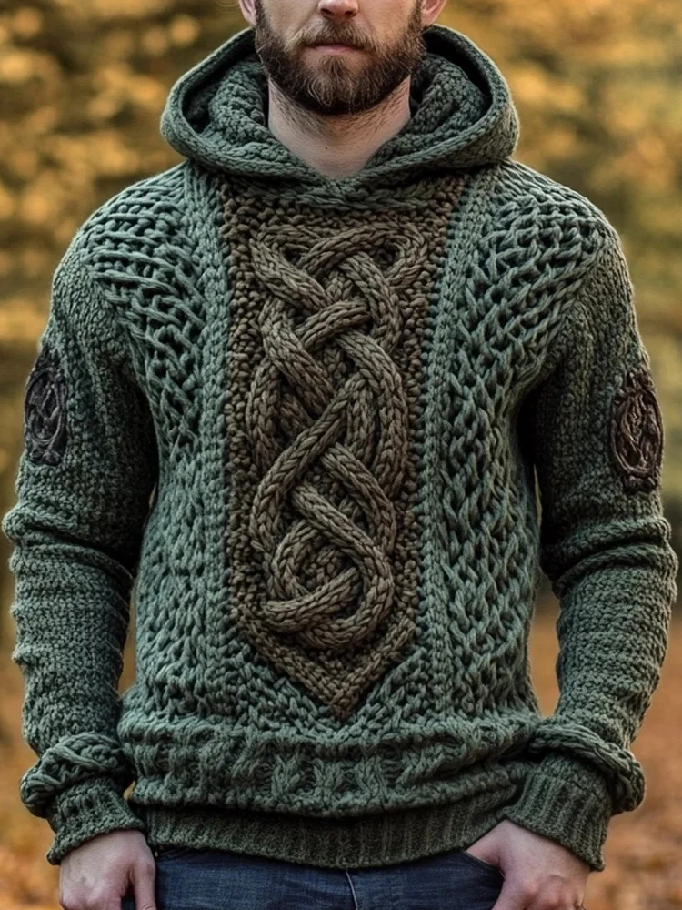 Men's Irish Celtic Jacquard Cozy Hooded Sweater
