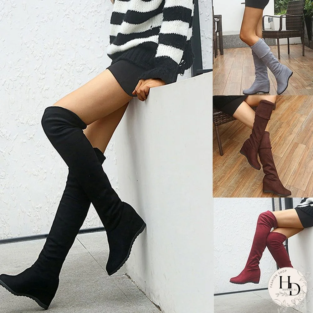 Fashion Women Knee High Boots Elastic Thigh High Womens Wedge Booties Ladies Shoes Over The Knee Boot Sapatos Botte Femme Botas