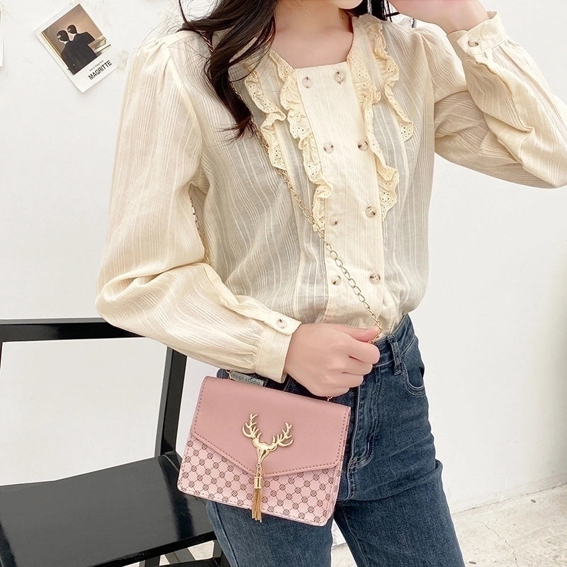 Women’s Mini Pu Leather Color Block Lingge Fashion Square Magnetic Buckle Crossbody Bag