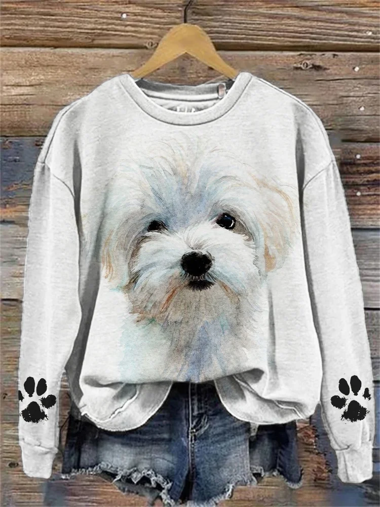 Fuzzy Dog Paw Prints Comfy Sweatshirt