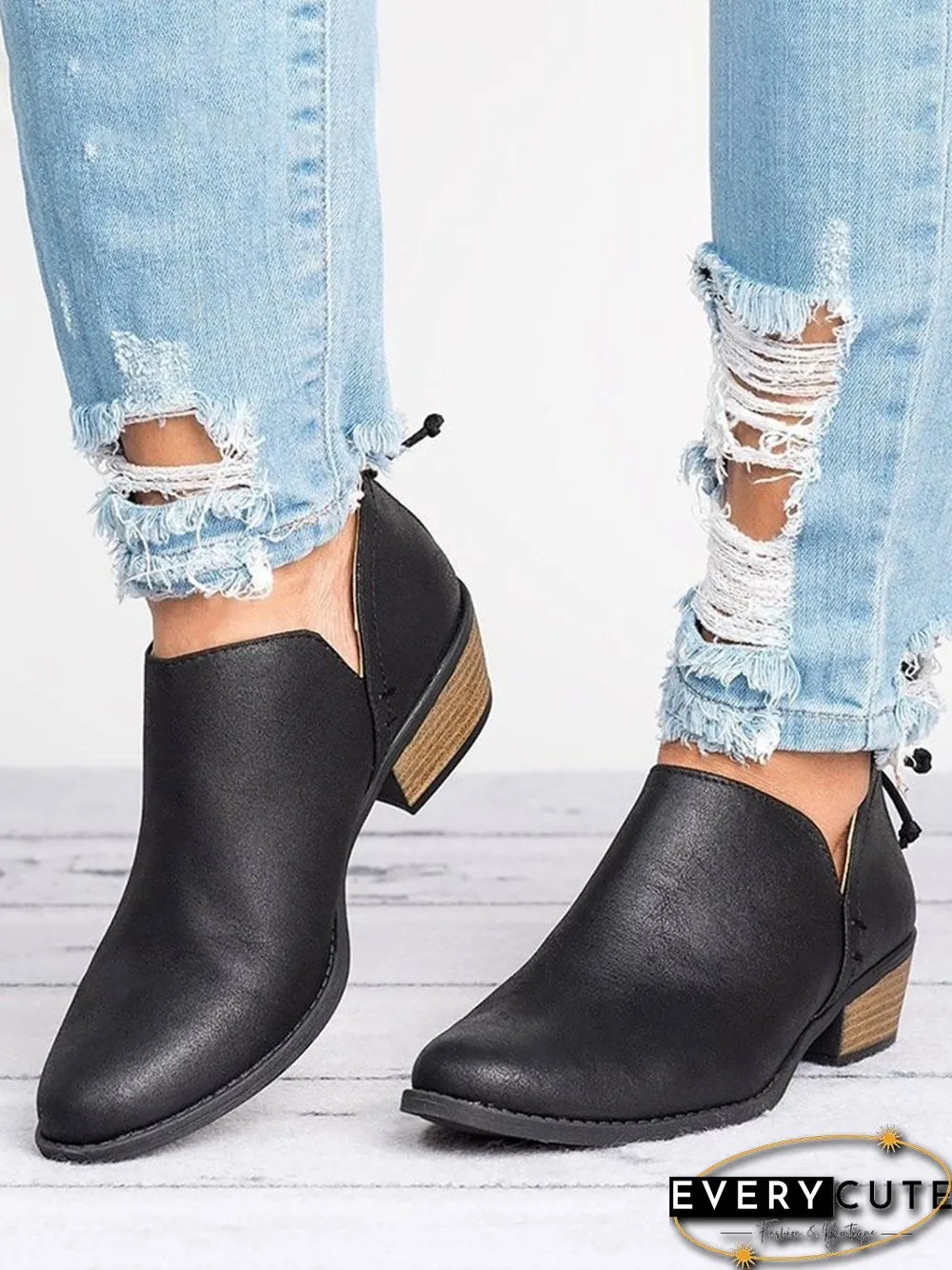 Pu Chunky Heel Zipper Pumps