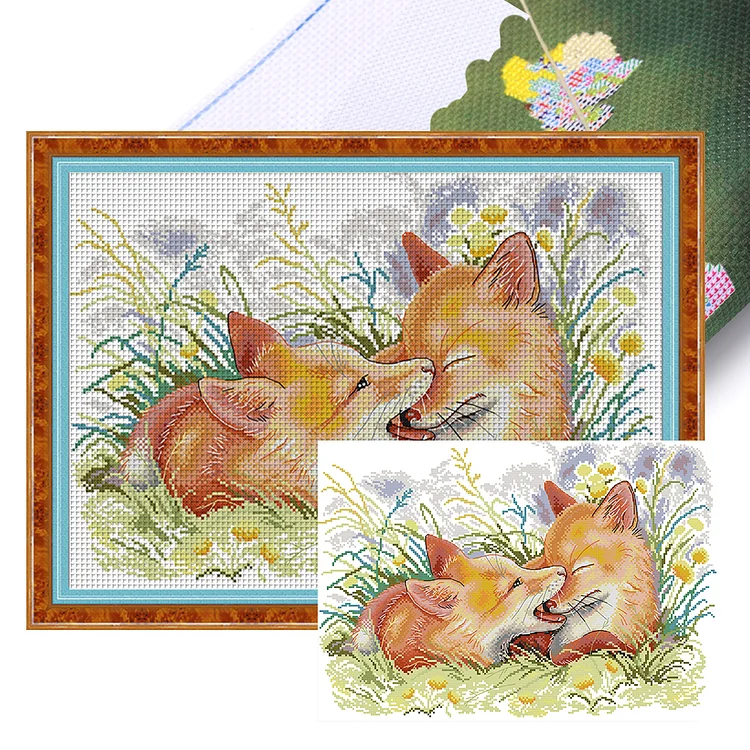 Joy Sunday Two Playful Foxes 11CT Stamped Cross Stitch 61*44CM