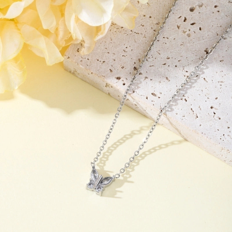Minimalist Classic Style Solid Color 304 Stainless Steel Rhinestones Inlay Pendant Necklace