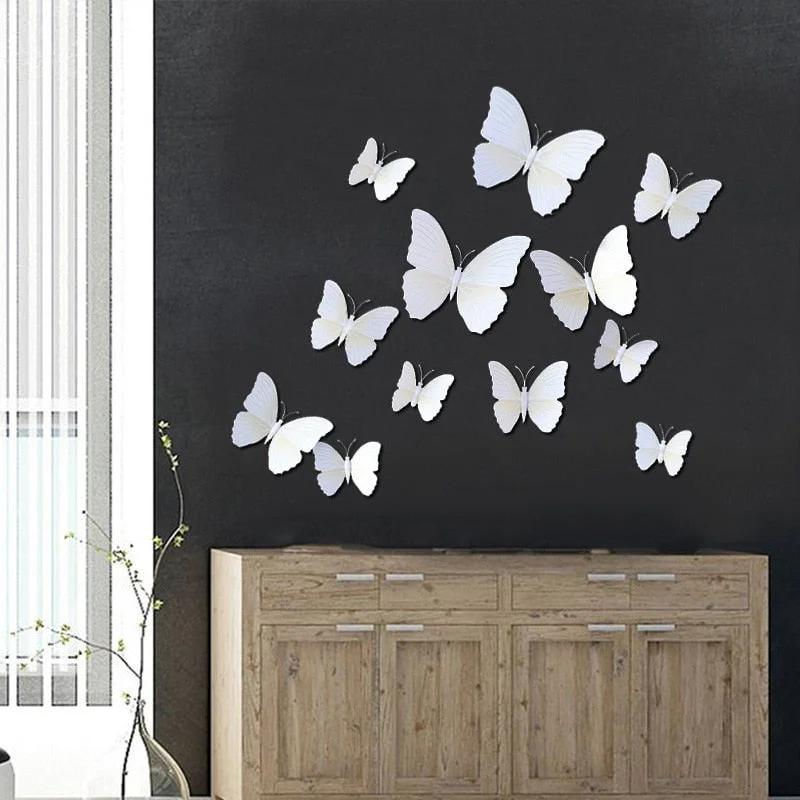 3D Butterfly Wall Stickers 12pcs/lot Moth Living Room Bedroom Children's Room Stickers Home Decor Black white minimalist modern