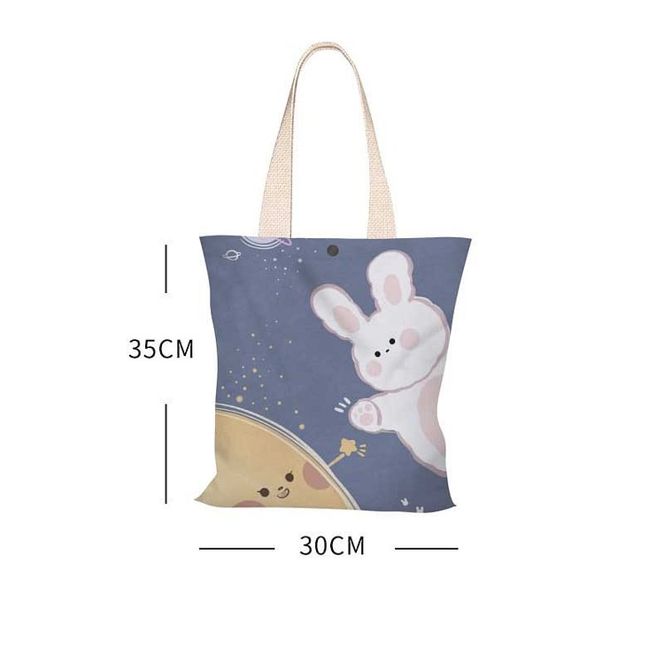 Bunny Moon Print Tote Canvas Bag - Modakawa Modakawa