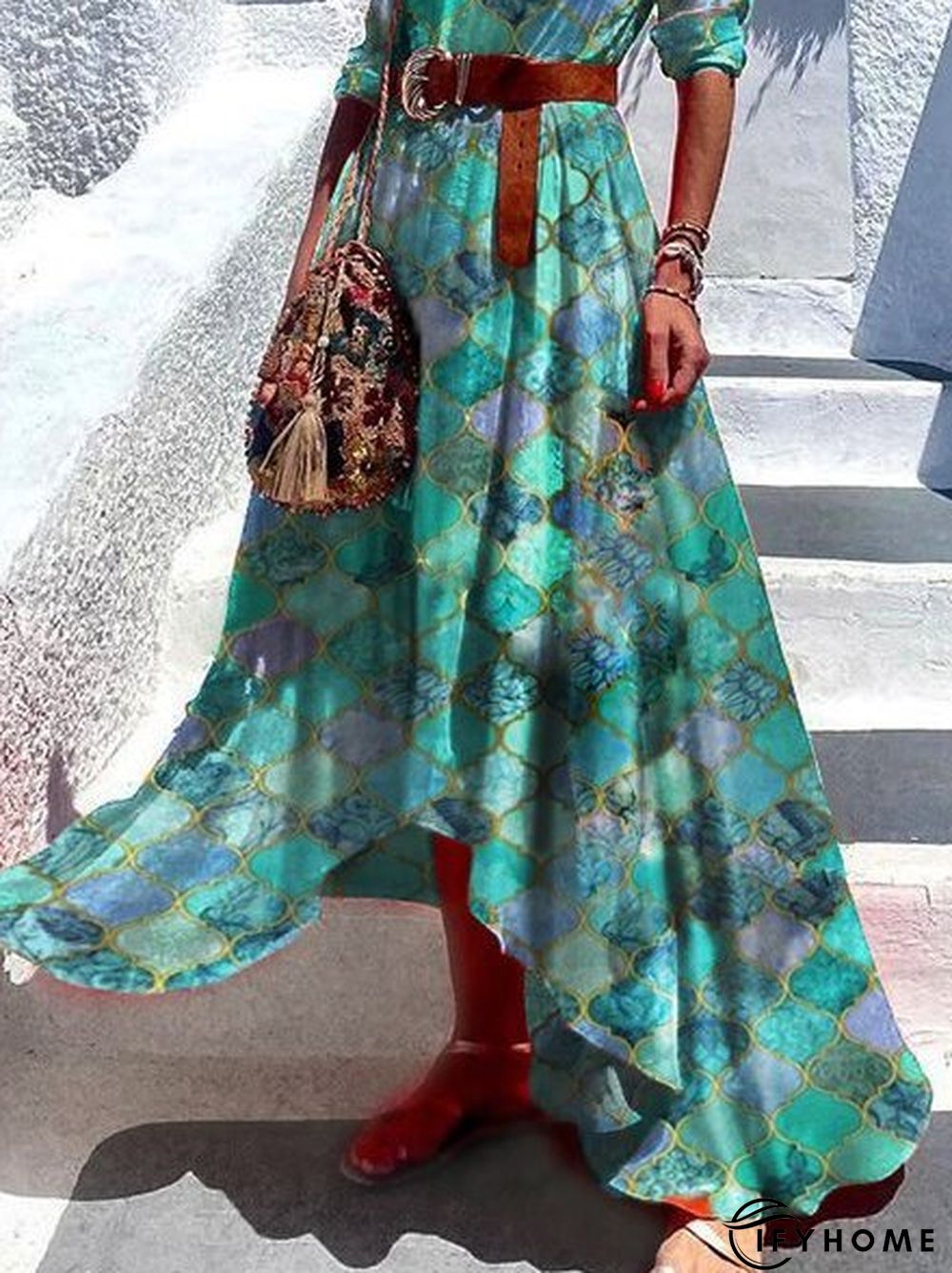 A-Line Long Sleeve V Neck Weaving Dress | IFYHOME