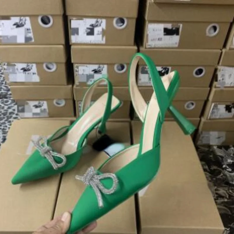 ZA 2022 New Women's Shoes Pointed Toe Shallow Nude Pink Diamond Shoes Low Heel Back Strappy Shoes Women  Women Shoes 2020