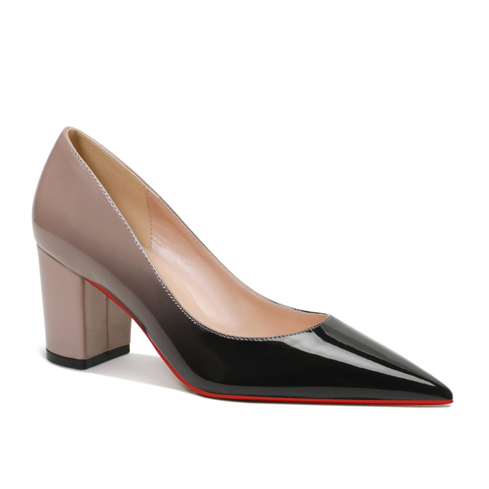 65mm Women Chunky Heels Red Bottom Shoes Comfortable Middle Block Heel Pumps-MERUMOTE