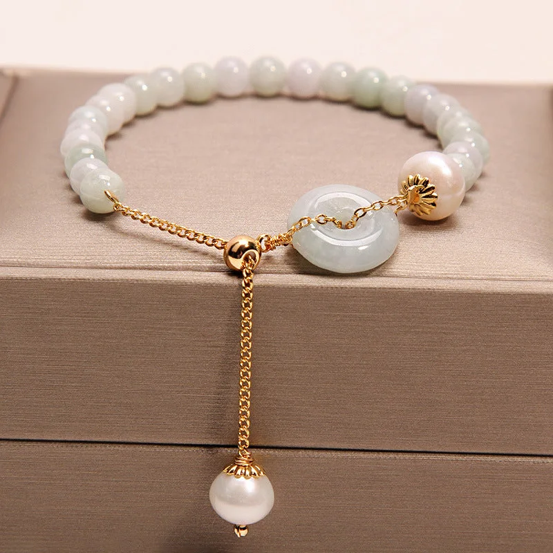 White Jade Pearl Beaded Peace Bracelet