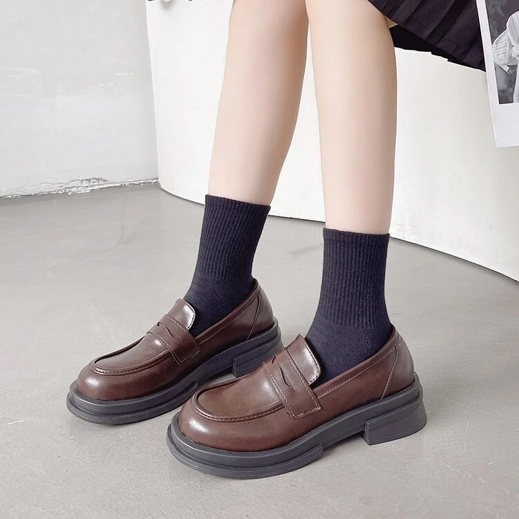 Qengg brown Loafers 2022 Student Uniform Small Leather Shoes Retro British Style Fashion Women's Single Shoes flats Mary Janes