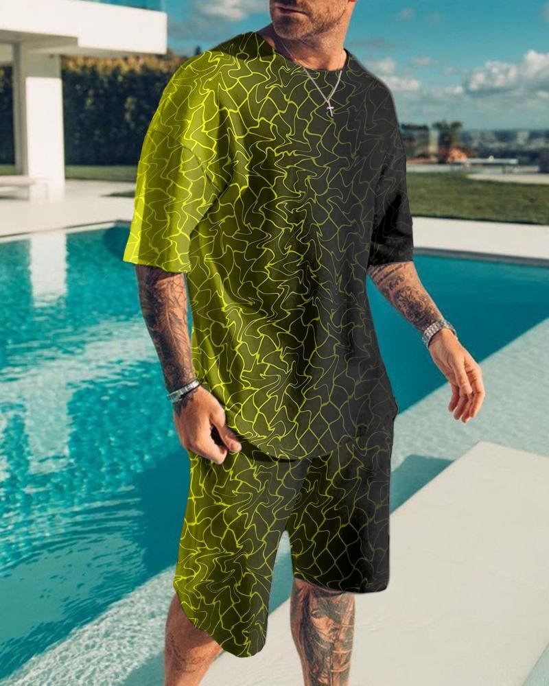 Men's gradient printed short-sleeved suit