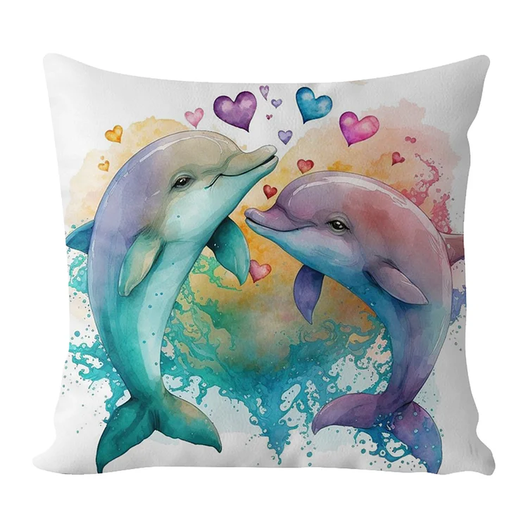 Pillow-Dolphin 11CT Stamped Cross Stitch 45*45CM(17.72*17.72In)