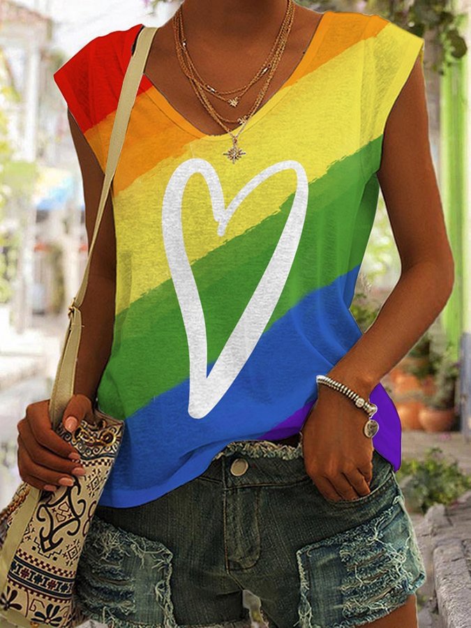 Rainbow LOVE Print V-Neck Vest