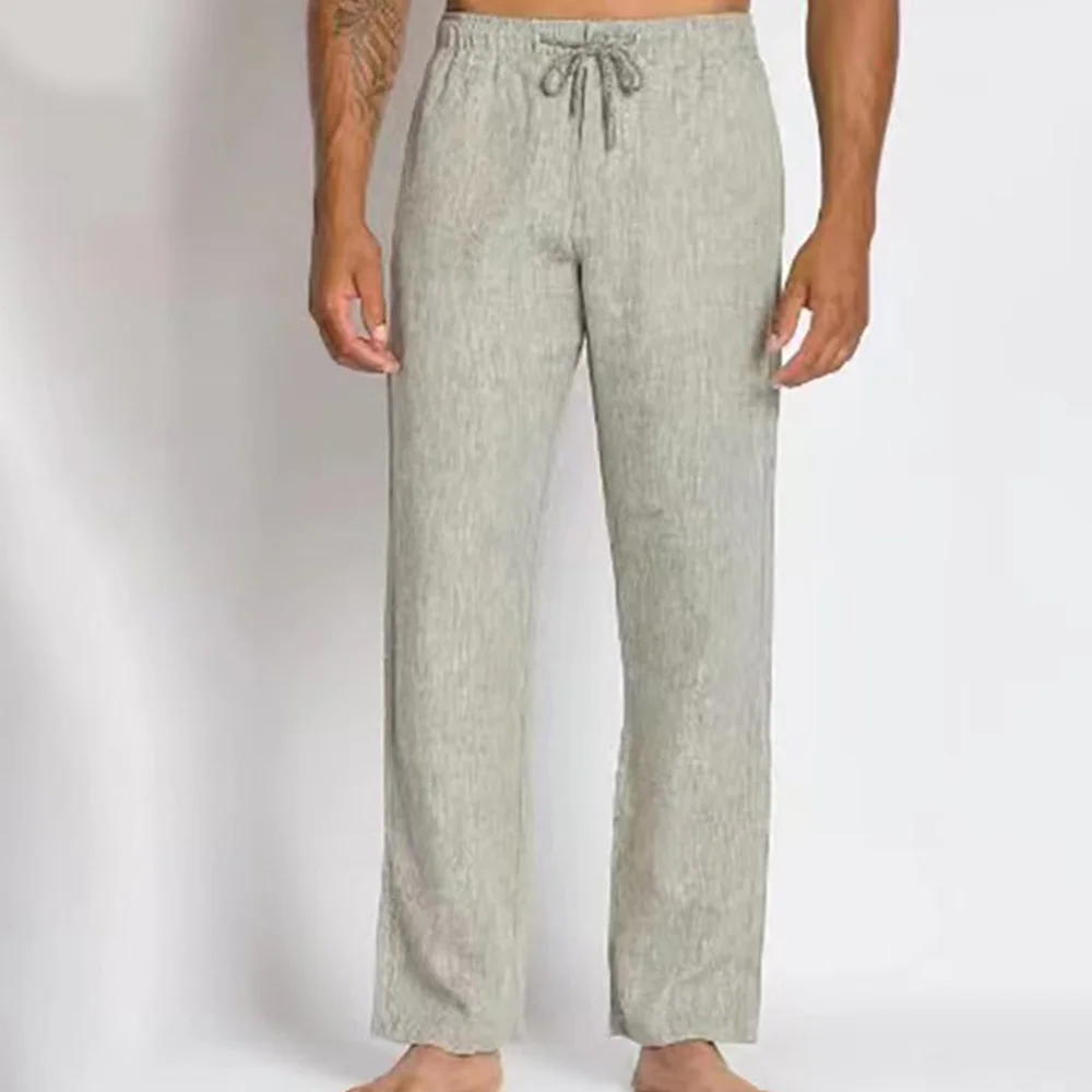 Smiledeer Spring Summer New Men's Casual Pants Cotton Linen Straight Leg Pants