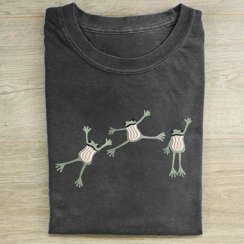 Three Frogs Embroidered Frog T-shirt