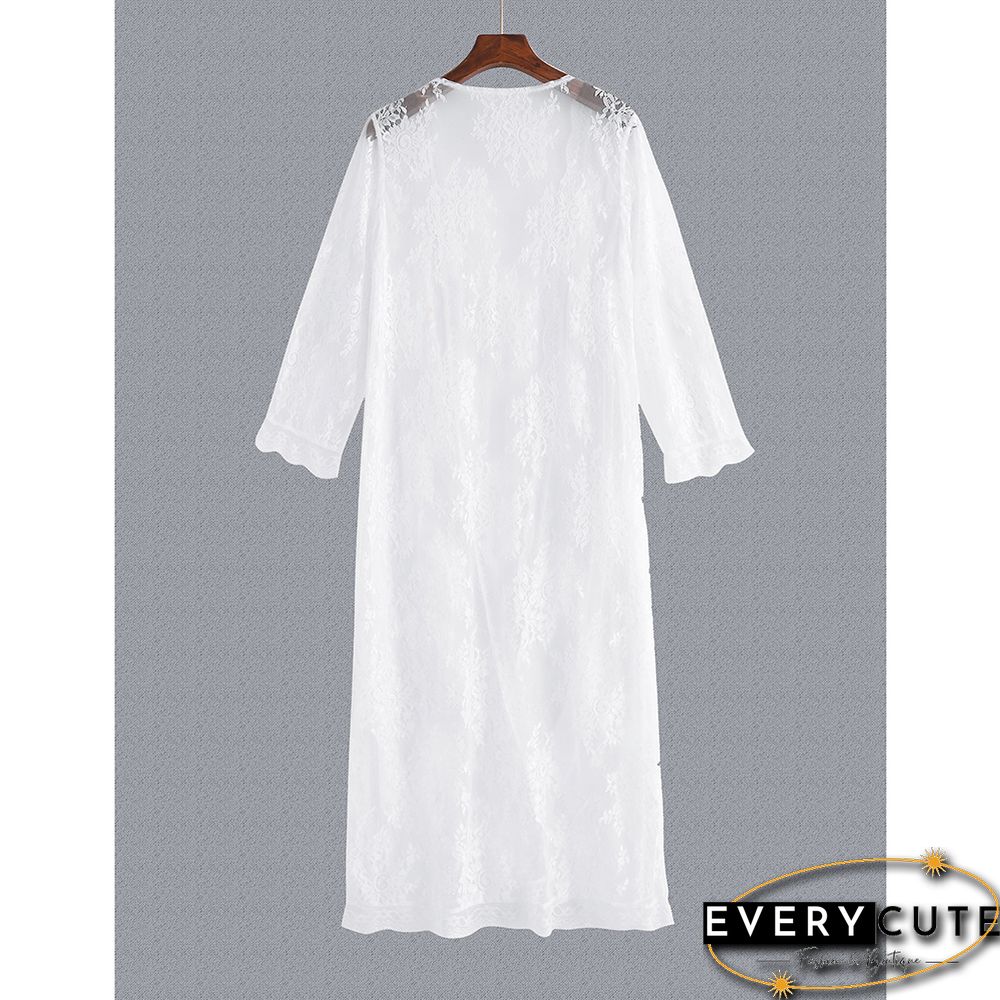 White Floral Mesh Lace Beach Cover up