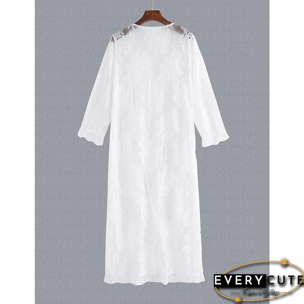 White Floral Mesh Lace Beach Cover up