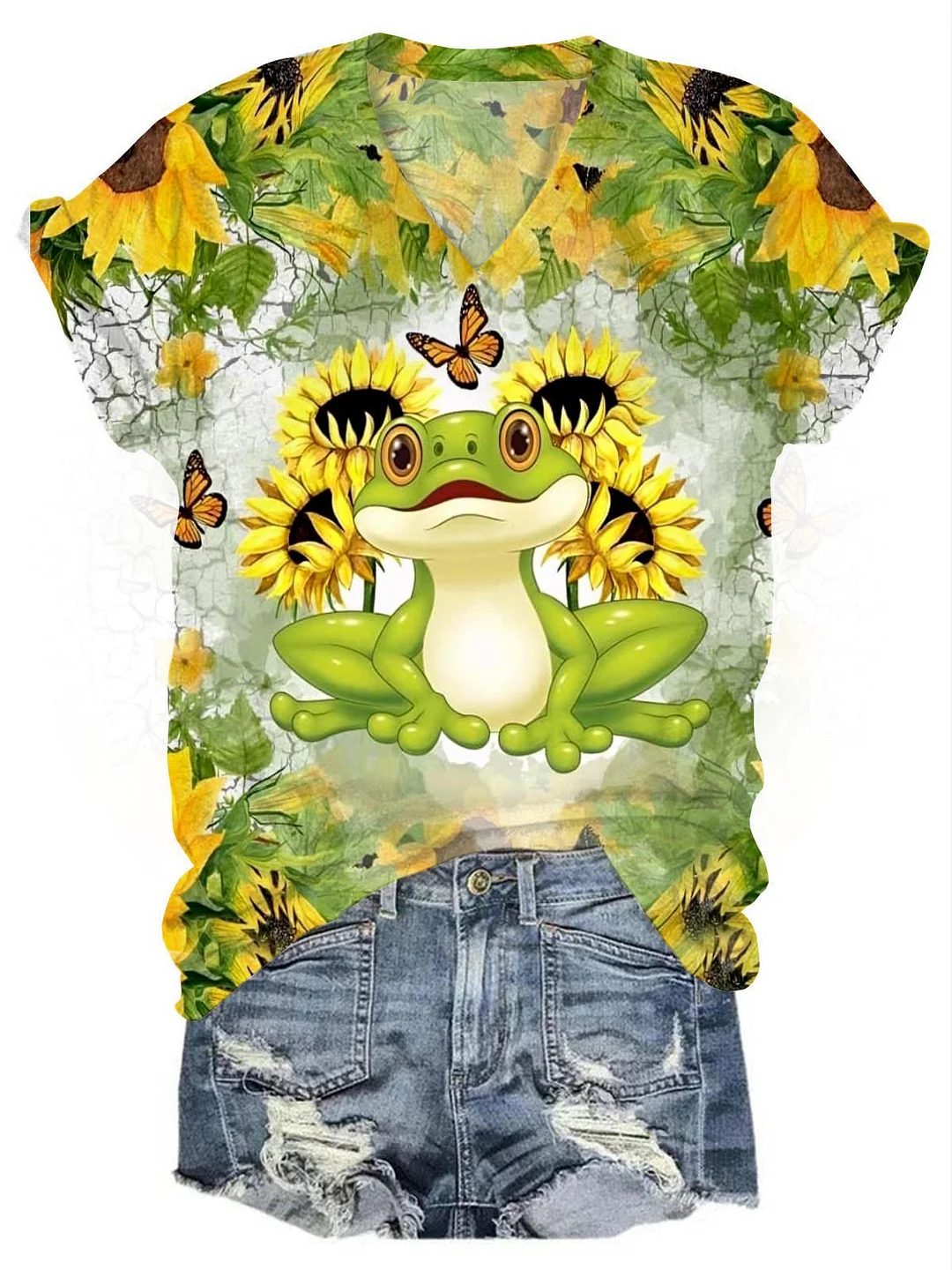Frog Sunflower Butterfly T-Shirt