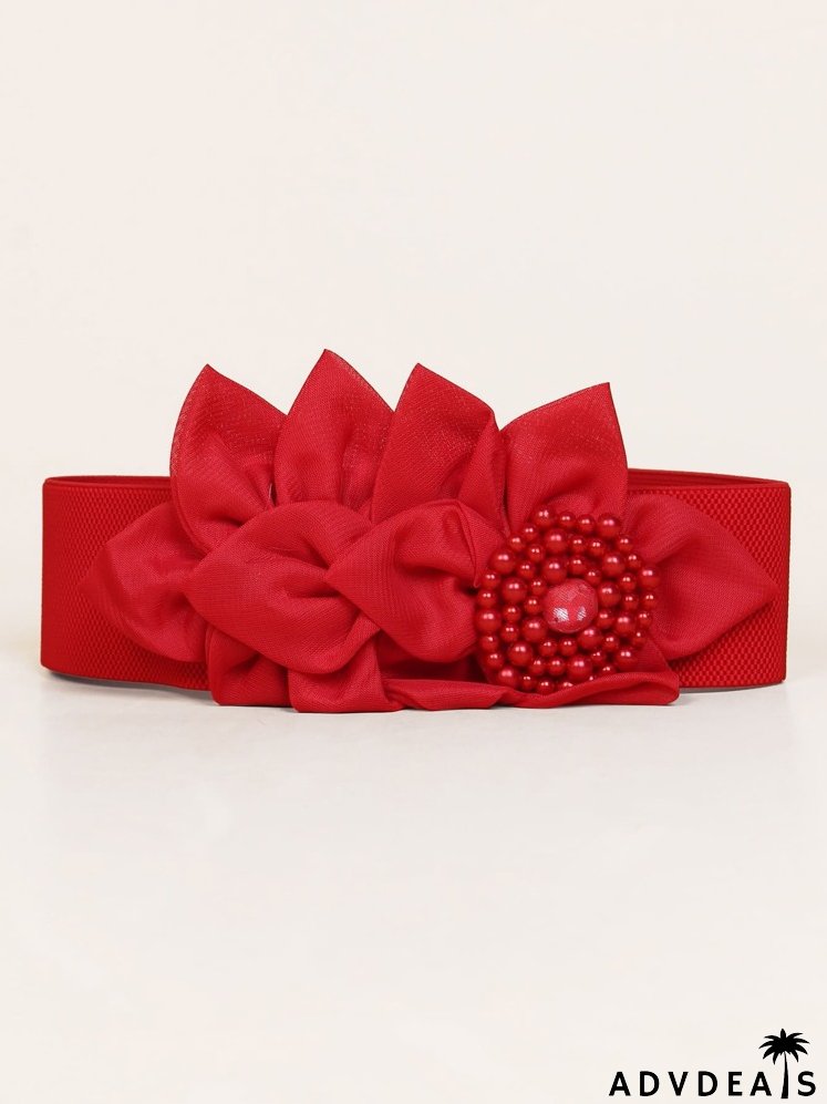 Faux Pearl & Flower Decor Belt