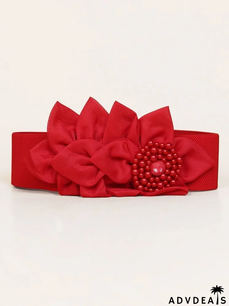 Faux Pearl & Flower Decor Belt