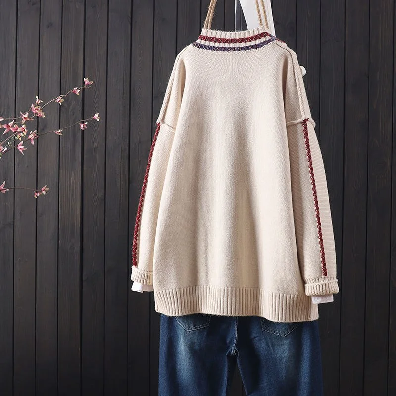 2021 spring and autumn new loose and versatile casual long-sleeved v-neck sweater cardigan women's foreign style knit sweater