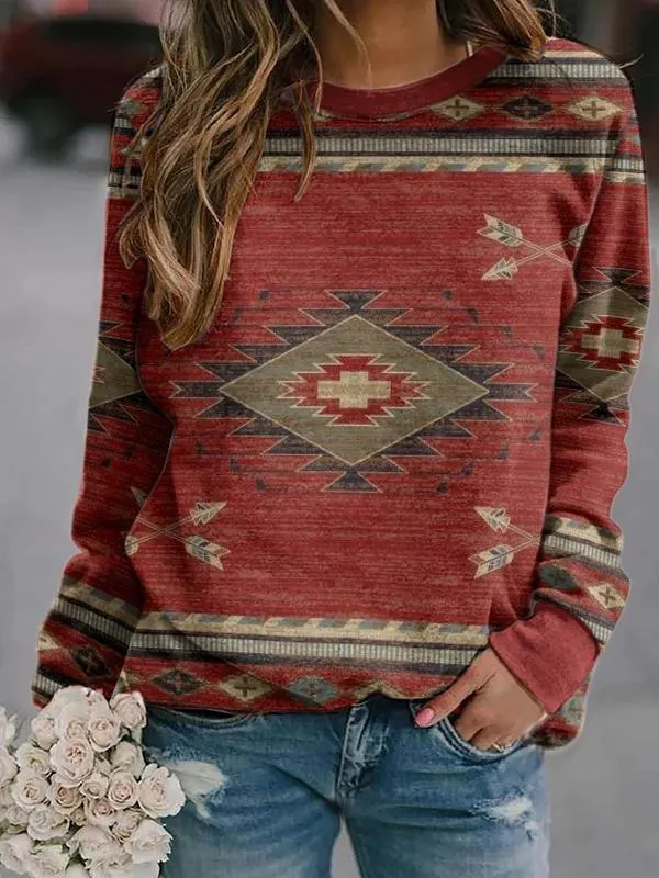 Vintage Print Sweatshirt Women Autumn Fashion Pocket O Neck Long Sleeve Streetwear Hoodies Female Plus Size Casual Pullovers