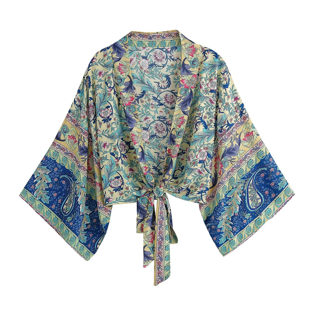 Uveng Print Collar Batwing Sleeve Bohemian Blouses