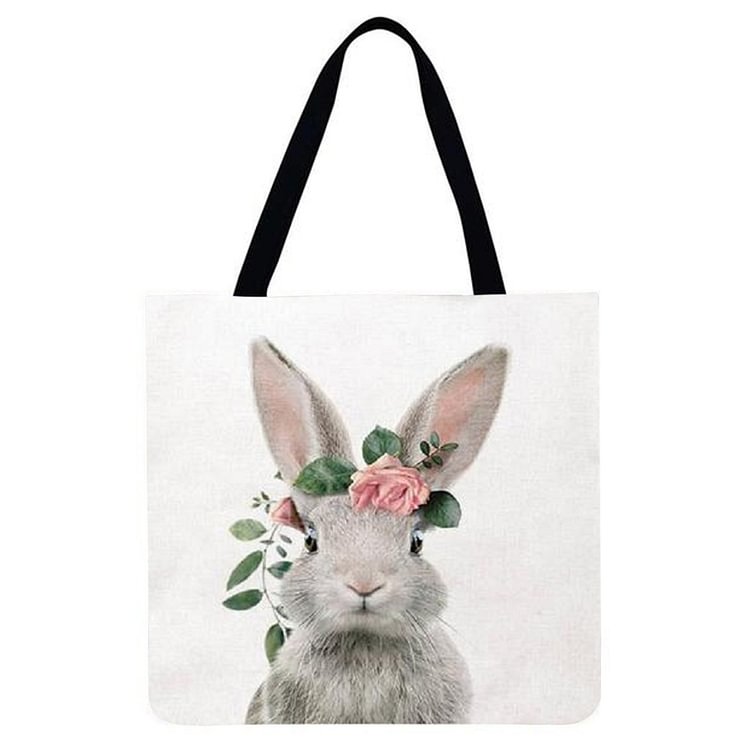 Cute Animal With Flower - Linen Tote Bag