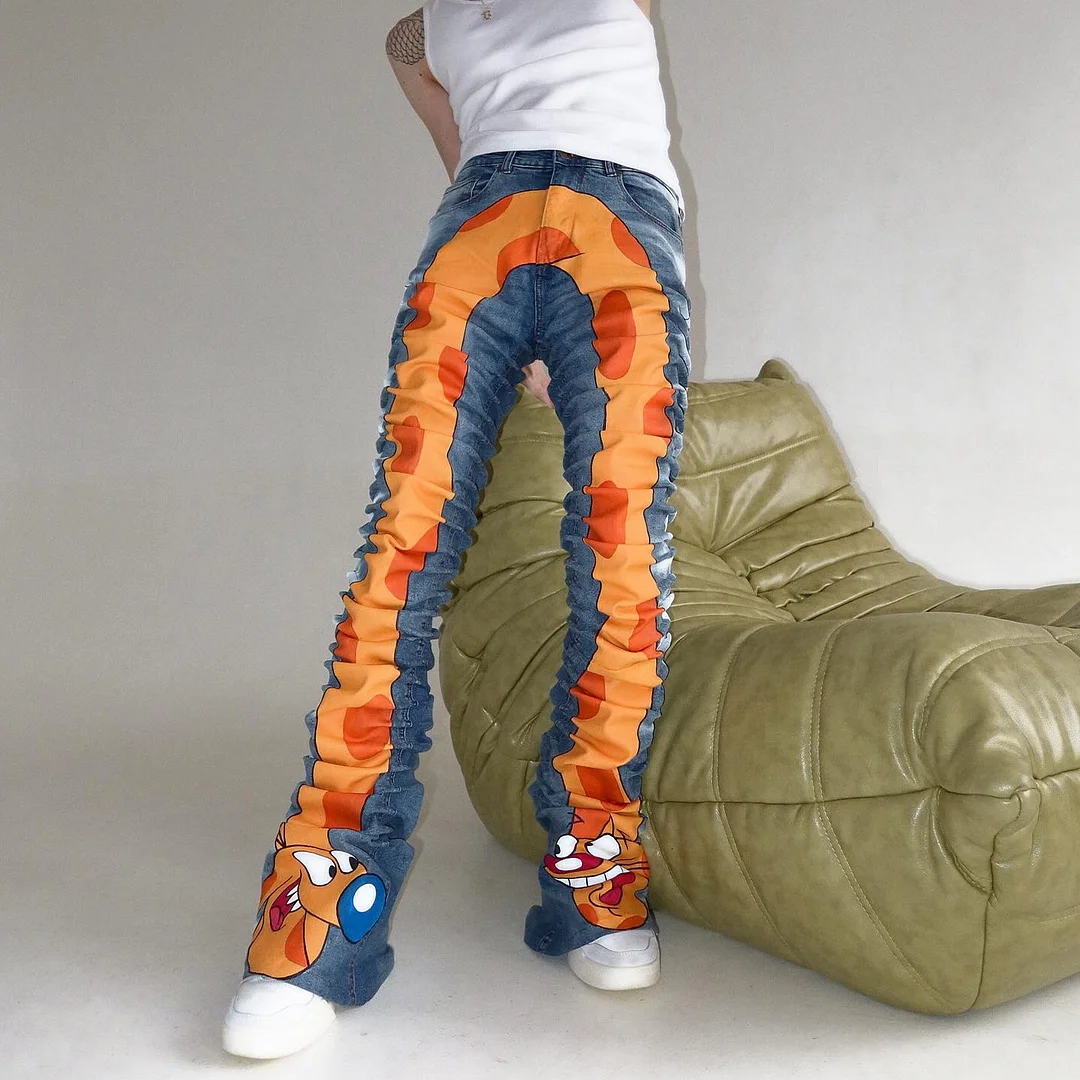 Fashionable personalized hand-painted pattern stacked pants