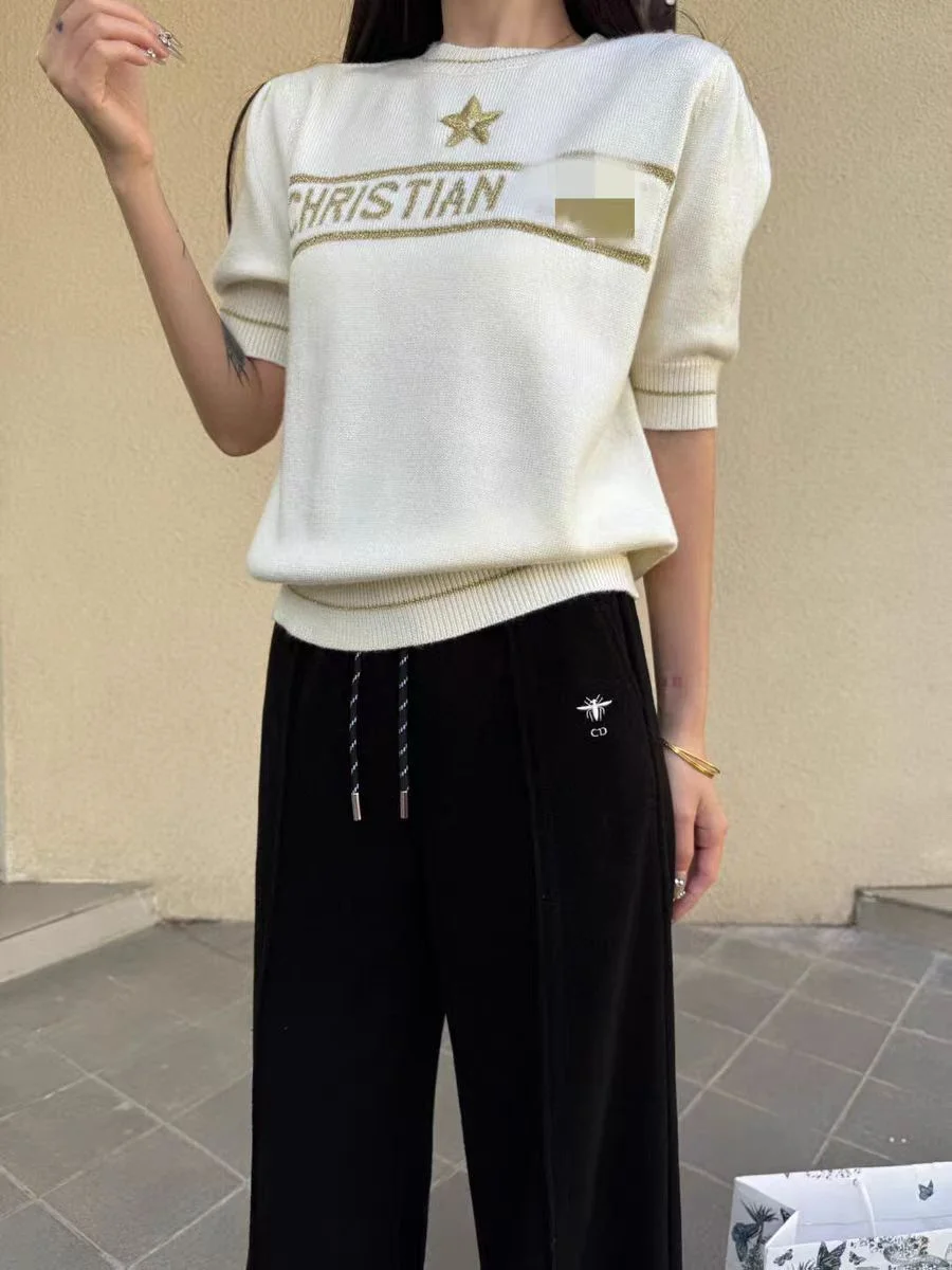 Nigikala Nigikala 2025 New Five-Horned Star Letters T-Frek Short-Sleeved Women's Sweater Sweater Slimming Slimming