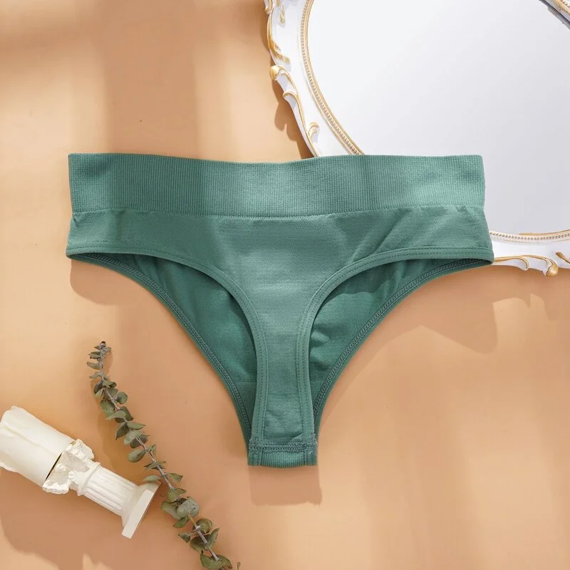 Women's Thong Cotton Panties Sexy Panties G-String Solid Color Wide Waist T back Female Seamless Thongs Intimate Underwear