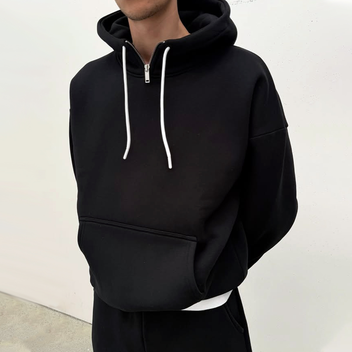 Hooded Sweatshirt With Front Pocket And Drawstring Hood
