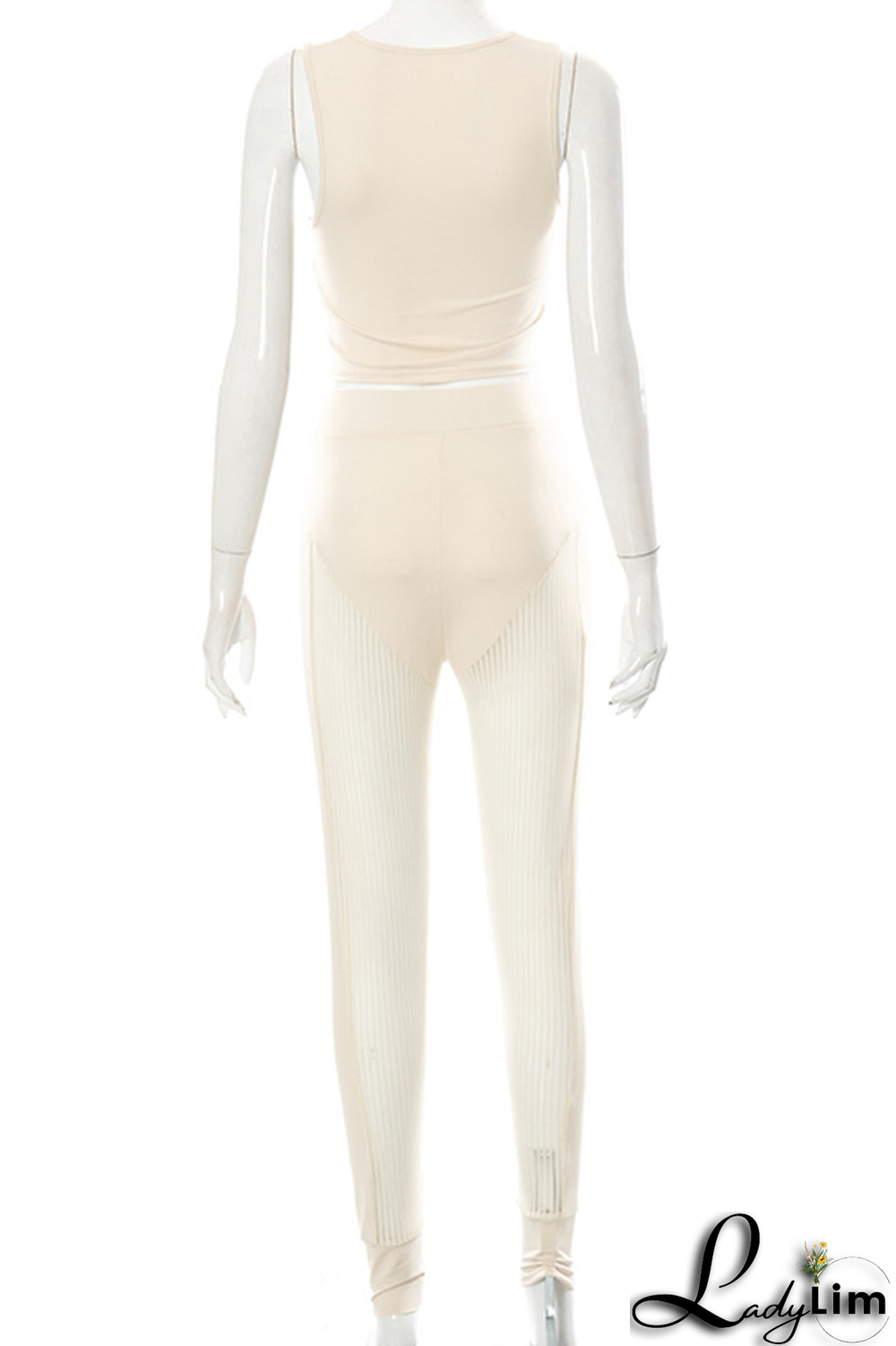 White Sexy Solid Split Joint Mesh O Neck Sleeveless Two Pieces