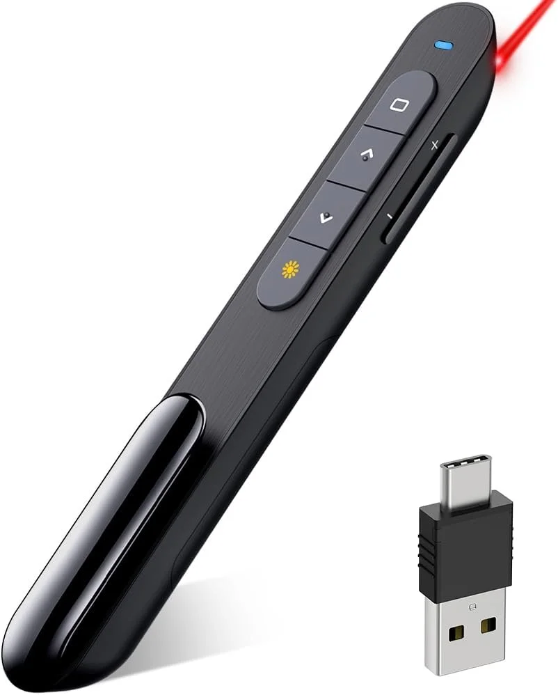 Wireless Presenter, Hyperlink Volume Control Presentation Clicker RF 2.4GHz USB PowerPoint Clicker Presentation Remote Control Pointer Slide Advancer (Black)(UPC/EAN)701473808109
