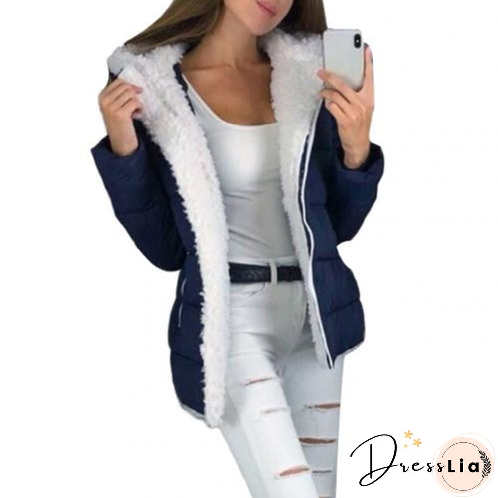 Women Autumn Winter Cotton Solid Color Zipper Hooded Jacket Thickened Warm Cotton Coat Warm Keeping jacket winter jacket women